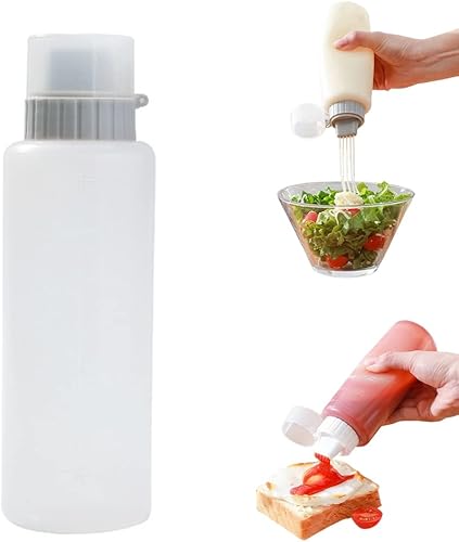 Miniatura 8 de Botella exprimible de salsa de 5 agujeros, botella de condimentos medible de 15.1 onzas fluidas con tapa a prueba de fugas, botella de plástico