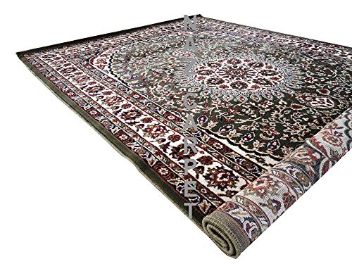 Image of Kashmiri Traditional Woollen Carpet with Advanced 1 Inch Thickness & Classical Look 60x180cm (2x6 Feet) Color Green