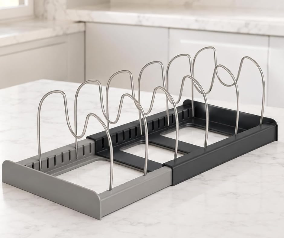 Image of Birch & Co. Expandable Dish Rack Organizer for Kitchen Counter - Adjustable Plate & Bowl Drying Rack - Rust-Resistant Metal Dish Drainer with Cutlery Holder - Space Saving Kitchen Storage Shelf