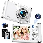 Digital Camera, Auto Focus 4K Vlogging Camera with FHD Dual Lens 48MP 16X Digital Zoom with 32GB Card, YouTube Portable Compact Point and Shoot Cameras for Teens Beginner Adult,2 Batteries,White