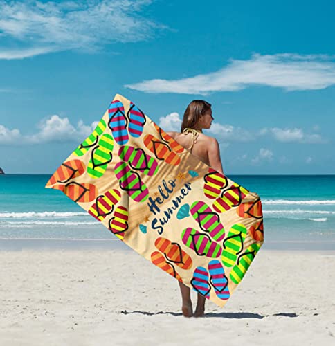 Alottagifts 60" X 30" Flip Flop Microfiber Beach Towel For Adults - Sand Free Beach Towel - Quick Dry Beach Towel - Travel Beach Towel For Swimming, Bath, Camping, Yoga, Sports (Flip Flop Summer) #TOP1