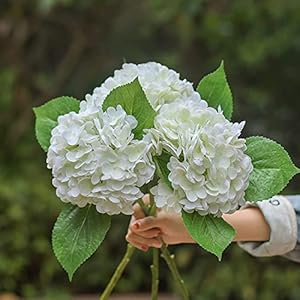 YalzoneMet RUZUQE 3 Pcs 21in White Artificial Hydrangea Flower Natural Lifelike Real Touch Faux Large Royal Hydrangea Flower for Home Party Outdoor Wedding Gifts Christmas Table Decoration