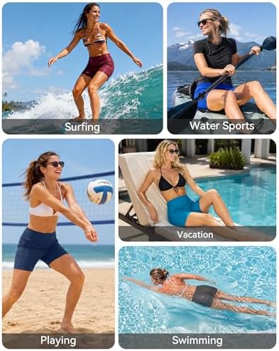 Moozava Women's 7" Long Swim Board Shorts High Waisted Quick Dry Swimsuit Bottoms Bathing Beach Swimming Trunks with Pockets Liner UPF 50+ Black L - 5