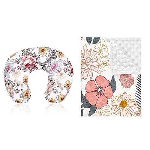 Image of HNHUAMING Floral Nursing Pillow Cover, Breastfeeding Pillow Slipcover for Baby Girls,Flower Minky Toddler Blanket for Girls