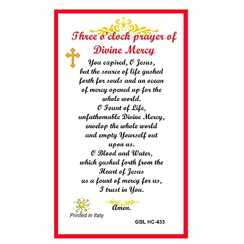 Gifts by Lulee, LLC Saint Faustina Kowalska Three O'clock Divine Mercy Jesus I trust in You Blessed Laminated Prayer Card Made in Italy
