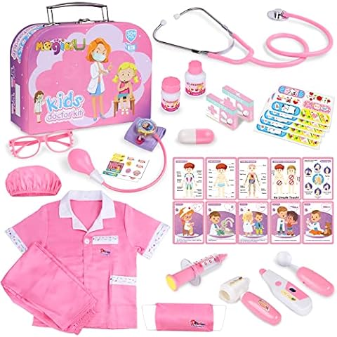 Magic4U Kids Doctor Costume Kit with Real Working Stethoscope and Carry Case, 34 Pieces Pretend-n-Play Realistic Medical Dr Toys for Toddler Boys Girls Cover