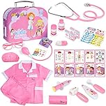 34PCS Doctors Set for Kids Pretend Playset & Role Play Doctor Toys For Child, Medical Toy with Real Stethoscope, Doctor Costume Educational Doctor Set Toys for Kids Boys and Girls 3-5 years