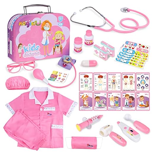 Magic4U Kids Doctor Costume Kit with Real Working Stethoscope and Carry Case, 34 Pieces Pretend-n-Play Realistic Medical Dr Toys for Toddler Boys Girls