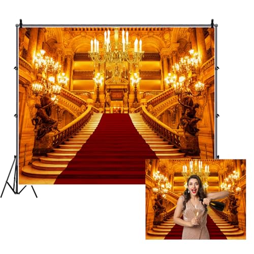 Golden Luxurious Palace Backdrop Red Carpet Staircase Background 10x8ft