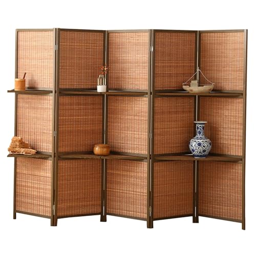 separadores ambientes biombo madera baratos bambu Pantalla De Privacidad De La Habitación Independiente con Estante, Separador De Ambiente para Dormitorio/Baño/Sótano 3 4 5 6 Paneles, Pared Móvil Inte