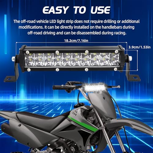 Image of Dirt Bike Light Bar for KLX TTR CRF XR KX 65 85 110 125 150 230 | Universal for 7 /8 inch 22mm Handlebars,60W 4200Lm Output, 20 LED Bulbs, Plug-Play, Rainproof Design, For PW SSR Apollo TAO TAO