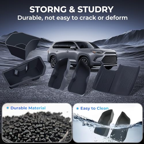 Image of 1st & 2nd Row Cup Holder Inserts & Wireless Charging Protective Mat for Toyota Grand Highlander 2026 2025 2024, Interior Accessories Center Console Front & Rear Cup Holders Protector, Black