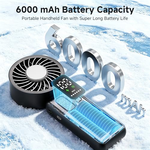 Image of 3-in-1 Portable Handheld Fan, personal fans portable rechargeable,6000mAh High-Speed Turbo Handheld Fan,100 Speeds Stepless Adjustment Mini Personal Desk Fan for Travel, Camping, Outdoor, Black