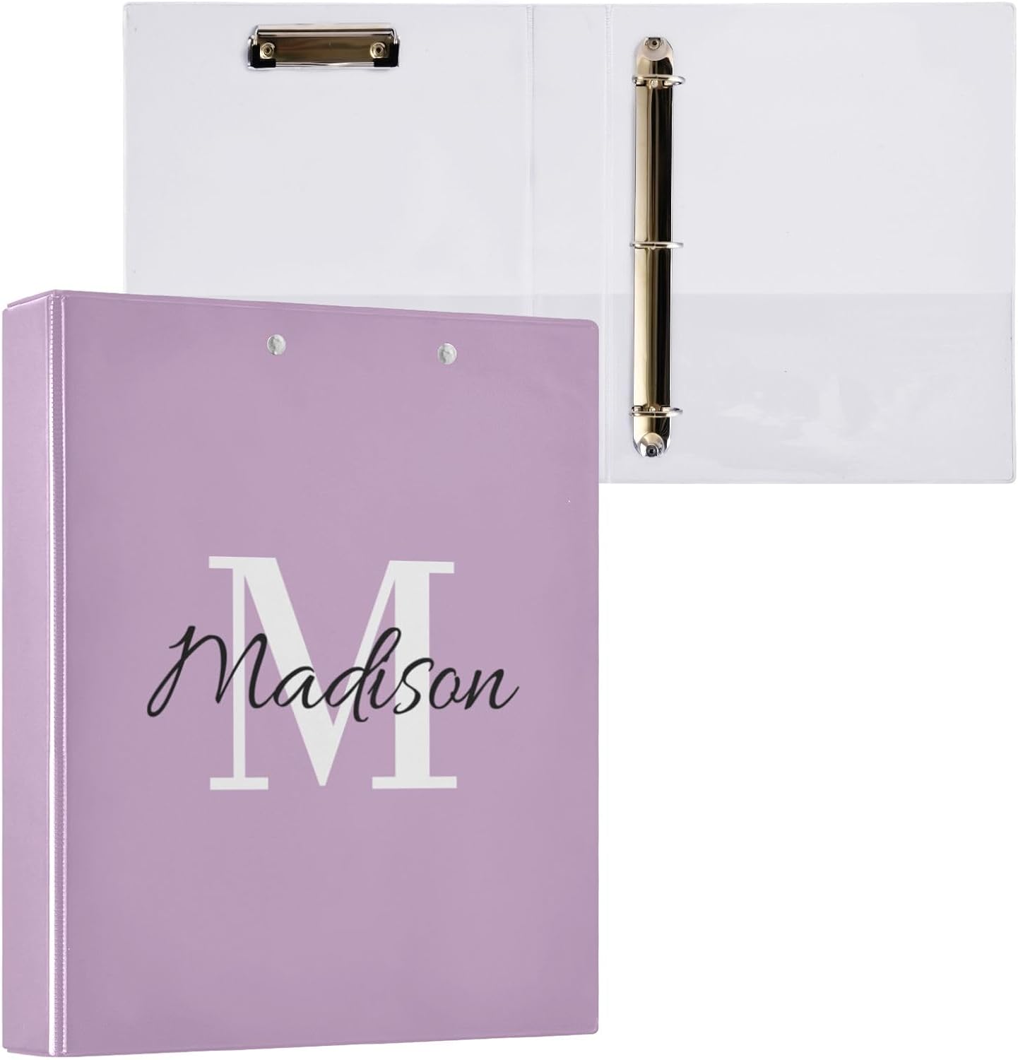 Custom Personalized 1.5 Inch Binder 3 Ring, Customized Decorative Cute Binder with Anti-Slip Metal Clip Notebook Binder with Name for Work School Office