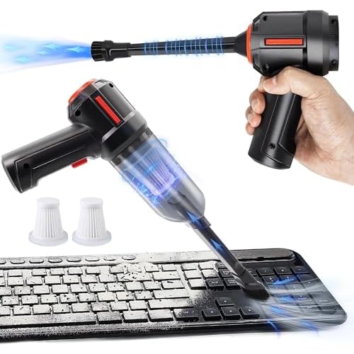 PeroBuno 3-in-1 Computer Vacuum Cleaner - Air Duster - for Keyboard Cleaning - Cordless Canned Air - Powerful 45000RPM - Energy-Efficient - Compressed Air