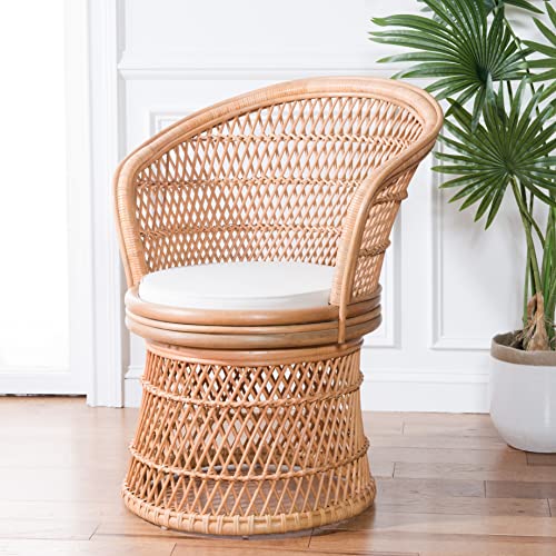 Sillón giratorio rattan natural blanco cómodo miniatura 2