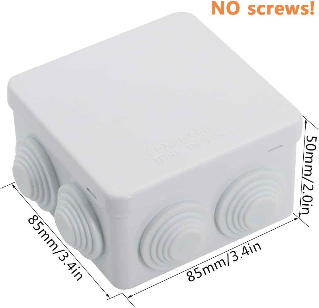LeMotech ABS Plastic Dustproof Waterproof IP55 Junction Box Universal Electrical Project Enclosure White 3.4 x 3.4 x 2 inch (85 x 85 x 50 mm) - - 