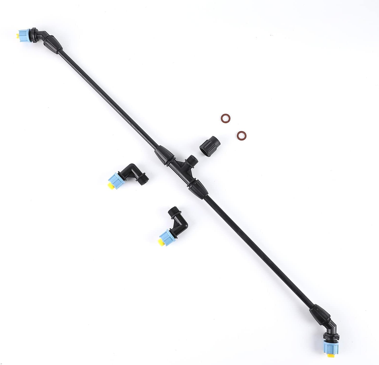 2-Nozzle Poly Boom Wand,Backpack Sprayer Multi Nozzle Spray Holder, Equipped with Cylindrical Nozzle and 110 Degree Fan Nozzle, 90 Degree Right Angle and 45 Degree Angle Spray Pattern