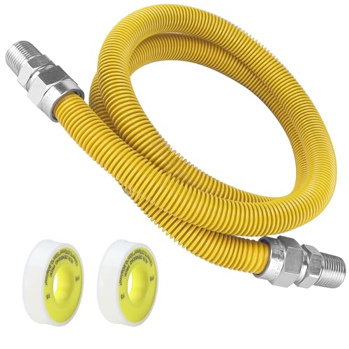 72" Flexible Gas Line Hose,Appliance Gas Line with Connector 1/2" MIP 1/2"FIP Fitting OD(1/2" ID) Gas Range Connector Kit for Stove,Gas Stove,Dryer,Water Heater By MIFLUS