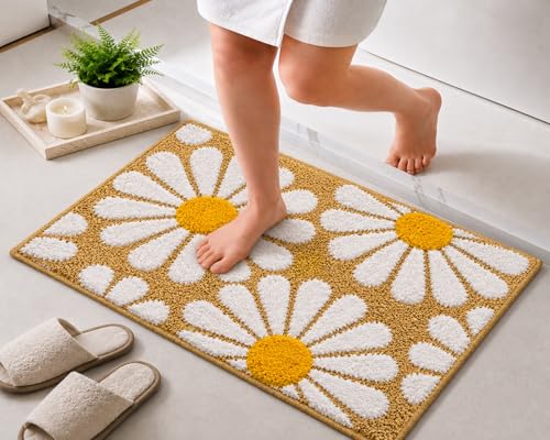 Image of Roseate Flower Anti Skid (40x60 cm) Microfiber 2000 GSM Bath Mat for Bathroom /Bedroom /Door Mat /Floor Mat (Beige) Pack of 2