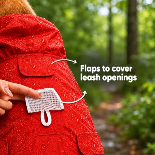 Image of Mutt of Course Waterproof Dog Raincoat with Hood & Mesh Lining | Collar & Harness Leash Opening | Duck Rain Red (M)
