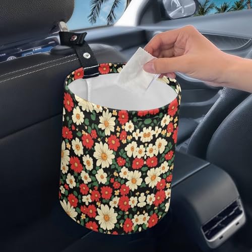Image of Car Trash Can Collapsible Auto Trash Bin Multipurpose Rubbish Holder Christmas Decoration for Front Seat, Back Seat, Floor, Headrest, Hippie Floral