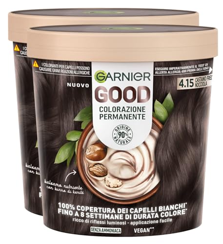 Garnier Good Haarfarbe Braun Ohne Ammoniak Dauerhaft Bis Zu 8 Wochen Leuchtende Farbe Deckt 100% Der Grauen Haare Ab Vegane Formel 4.15 Kühles Kastanienbraun - 2 Packungen