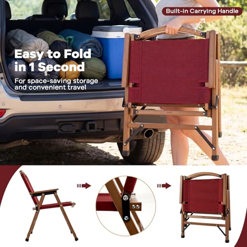 GIANTEX Silla Plegable para Camping, Silla Ligera al Aire Libre con Tela Transpirable y Estructura Sólida de Bambú, Silla Portátil de Respaldo Bajo para Jardín, Soporta 330 Libras miniatura 5