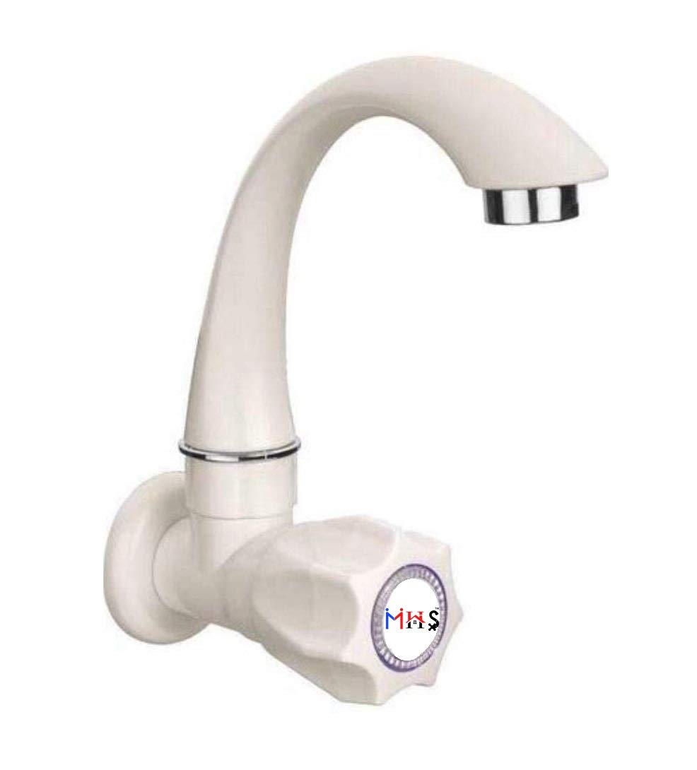 MHS Plastic PVC Swan Wall Mounted Neck Sink Cock Tap with Wall Flange Quarter Turn Operated Ceramic Cartridge Inside 15 mm Inlet (1) Milky White (B08HK83LTH) Amazon Price History, Amazon Price Tracker