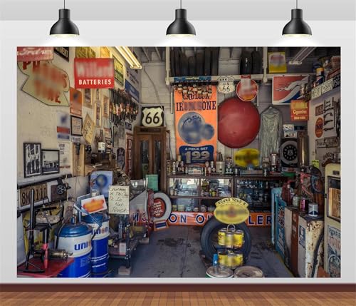 Fondo fotográfico BELECO 7x5ft Ruta 66 gasolinera miniatura 2