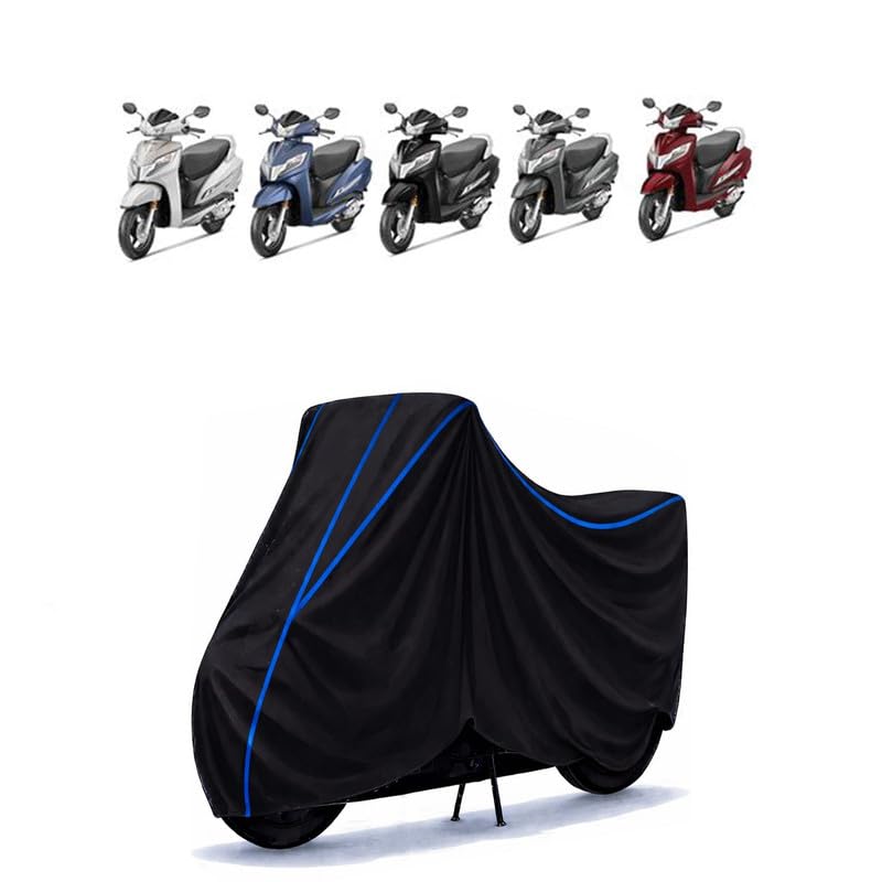 Image of Scooty Cover Water Resistant for Activa 3G | Universal Scooter & Bike Cover | Heavy Duty UV Dust, Rain & Scratch Protection | Elastic Fit All Weather Indoor Outdoor | Black with Blue Piping