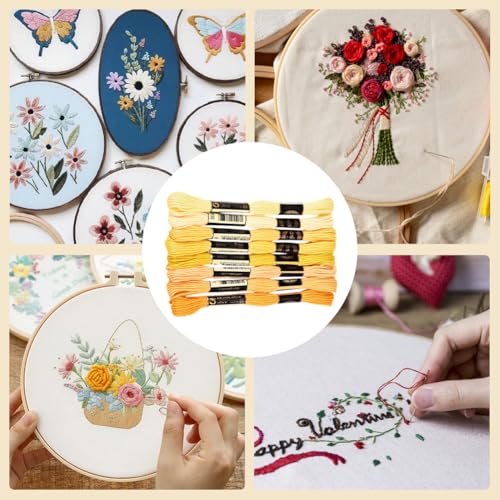 Image of 8 Skeins 70 Yards 6 Strands Yellow Embroidery Assorted Floss Threads Friendship Gradient Bracelet String Cross Stitch Thread Yarn Bulk Set for Sewing Bracelets Hand Making DIY Art Crafts