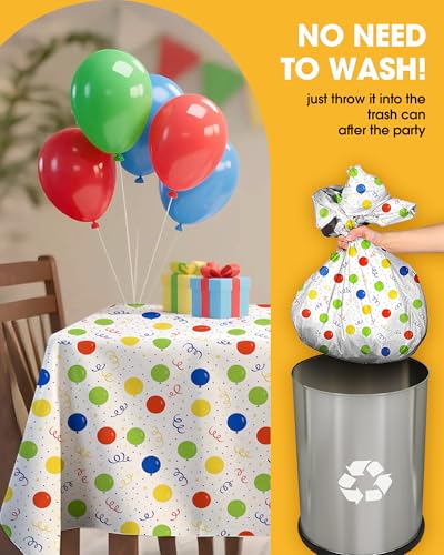 Image of Niuara Birthday Balloon Plastic Table Cloth Rectangle Table 4 Pack, 54''x108'' Tablecloth for 6ft Tables, Table Cloth for Disposable Use, Table Cover for Holiday Party, Gathering