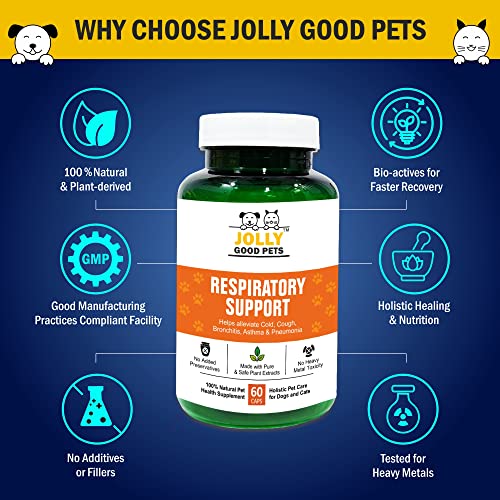 Jolly Good Pets Respiratory Support Supplement for Dogs & Cats I 100% Plant-Based I Helps Maintain Healthy Breathing Conditions I 60 Capsules