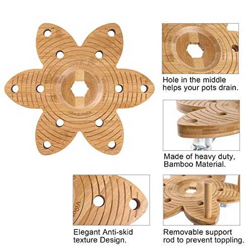 Vigordream Plant Caddy with Wheels 14" Heavy Duty Plant Rollers for Flower Pot, Bamboo Planter Dolly Holder Lockable Casters for Indoor Outdoor — view 5