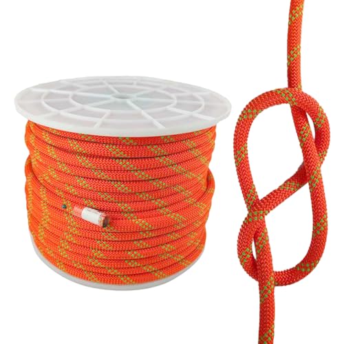 FUEMEILY UIAA Static Climbing Rope 11mm, 45M(150FT) Nylon Kernmantle Rappelling Rope for Survival Rescue Cord Rock Mountaineering Climbing Hauling