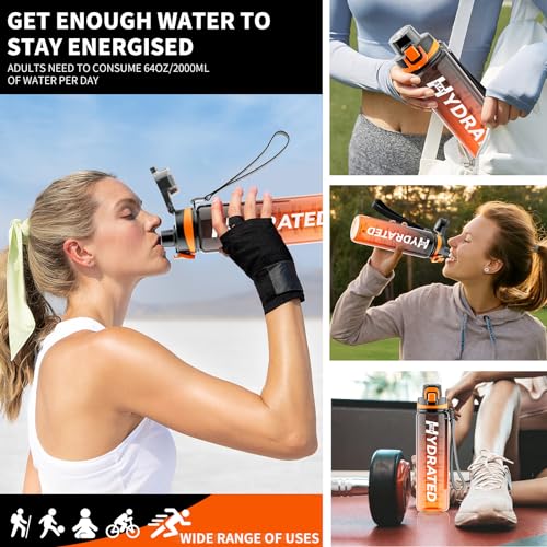 Wasserflasche, motivierende Wasserflaschen mit Zeitmarkierung, Tritan und BPA-frei, Sport-Wasserflasche mit Trinkzeit und Riemen, breite Öffnung, auslaufsicher, Geschenk für Weihnachten,