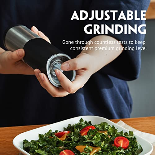 Automatic Salt And Pepper Grinder Set - Kitexpert Gravity Electric Salt And Pepper Mill Battery Operated - One Handed Operation With Light - Up To 5 Adjustable Grinding Levels #TOP2