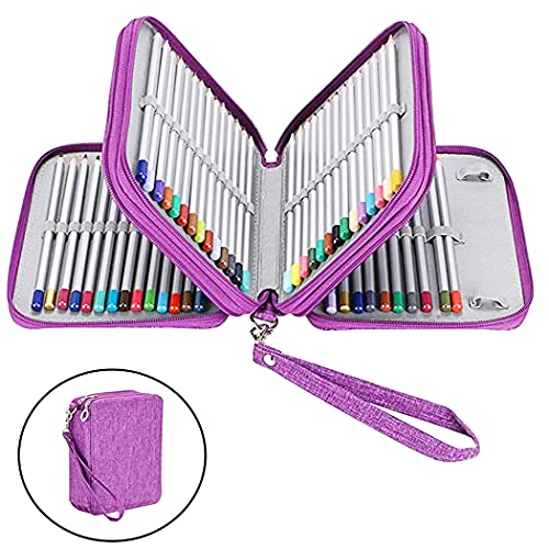 Image of Gullor Large Capacity 3 Layers Pencil Bag Pencil Holder Organizer - 78 Slots for Colored Pencils, Purple