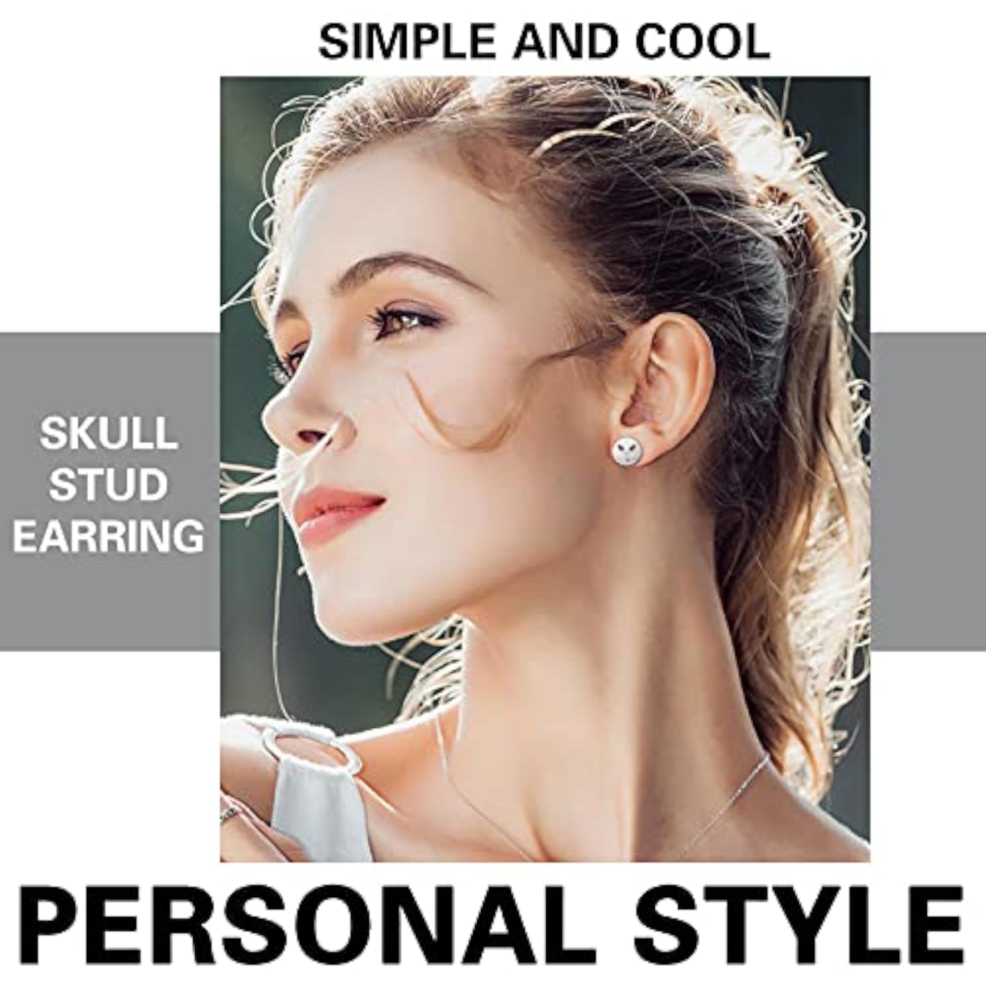 2 Pcs Skull Stud Earrings for Men, Punk Style