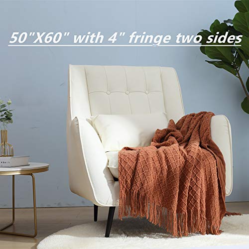 Crevent Home Farmhouse Decor Rustic Couch Sofa Chair Bed Throw Blanket, Soft Warm Light Weight For Travelling In Spring Summer (50''X60'' Caramel/Rust Burnt Orange) #TOP3