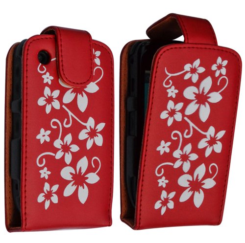 ATM ENTERPRISES Funda Carcasa Funda Rojo Diseño de Flores para Blackberry Curve 8520 + película de protección