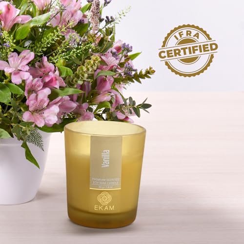 Image of EKAM Scented Frost Glass Votive Candle| Vanilla Scented| Luxury Fragrances| Ideal for Home Decor, Aromatherapy & Gifting| Soy Wax| Therapeutic| Smokeless| Sootless| 10 Hours Burn time |40 g