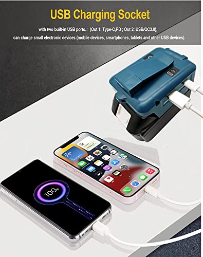 Alian For Makita Battery Adapter,For Makita Usb &Type C Charger,For Phone Type C Charger Fast Charging,Replacement For Makita 18V Power Source With Led Work Light,18V To12V Step Down #TOP3
