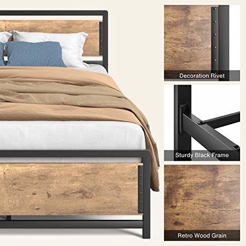 Gizoon 11'' Full Bed Frame W/Large Under-Bed Storage, Metal Platform Bed W/Industrial Headboard W/Rivet, Sturdy Iron Slat, No Noise, Easy Assembly, Mattress Foundation, No Box Spring Needed, Retro #TOP7