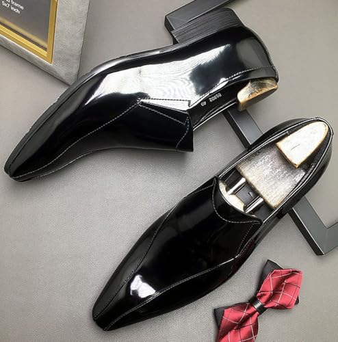 Santimon Men's Patent Leather Slip-On Loafers | Pointed Toe Penny Dress Shoes for Wedding & Business | Shining Casual Loafers with Cushioned Comfort Sole4