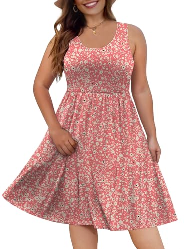 Image of DB MOON Womens 2026 Plus Size Tank Dresses Sleeveless Knee Length Sundress with Pockets XL Pink Floral 02