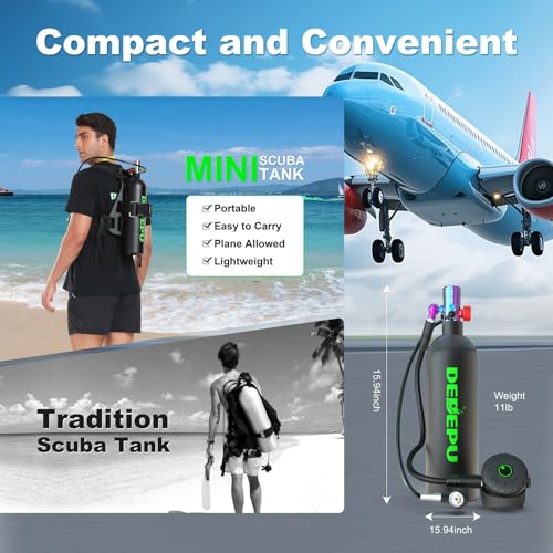DEDEPU 2.3L Scuba Tank, Mini Diving Tank Small Lung Tank with Adapter, Up to 40 Mins Underwater Breathing Time, Portable Backup Air Cylinder, Emergency Resuce Pony Bottle
