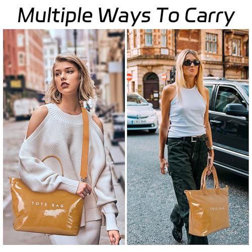 Image of GISMTR Large PVC Tote Bag for Women Letters Print Handbags Kraft Paper Shoulder Bag for Work Travel