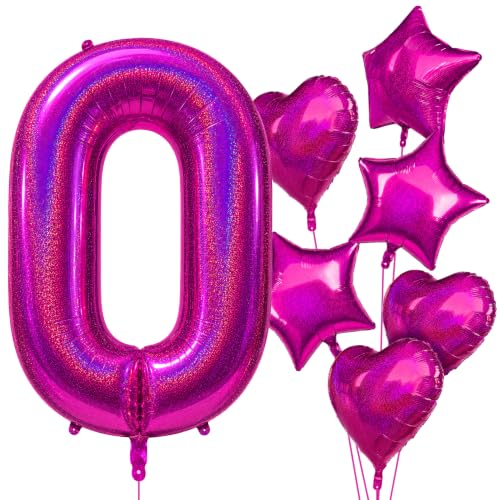SHIME NUNU Hot Pink Number Balloons 0, 40 Inch Baby Shower Decorations